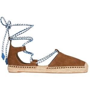 Tory Burch Positano Brown Luxe Suede Espadrille Lace-Up Sandals size 9